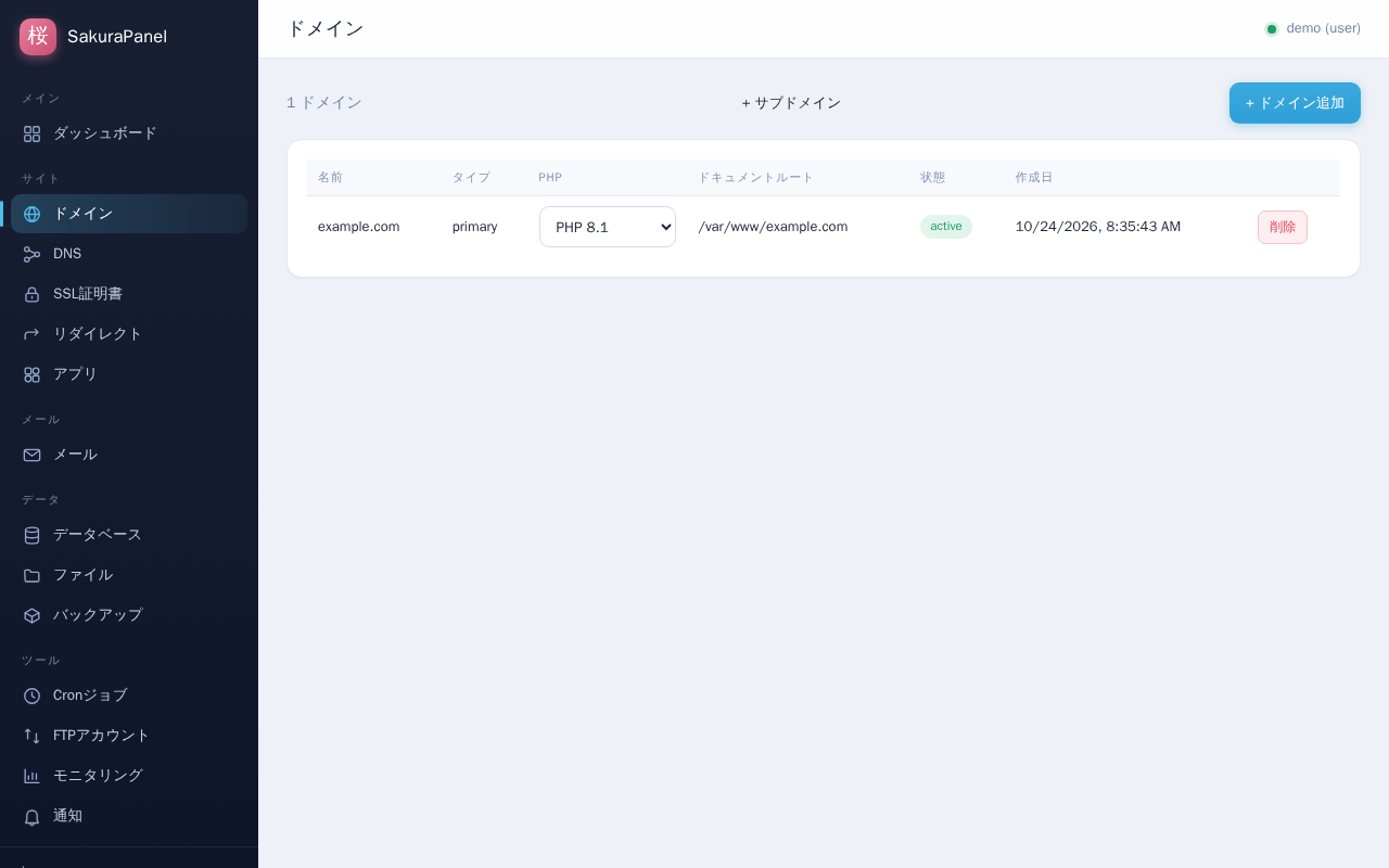 Sakura ドメイン管理画面